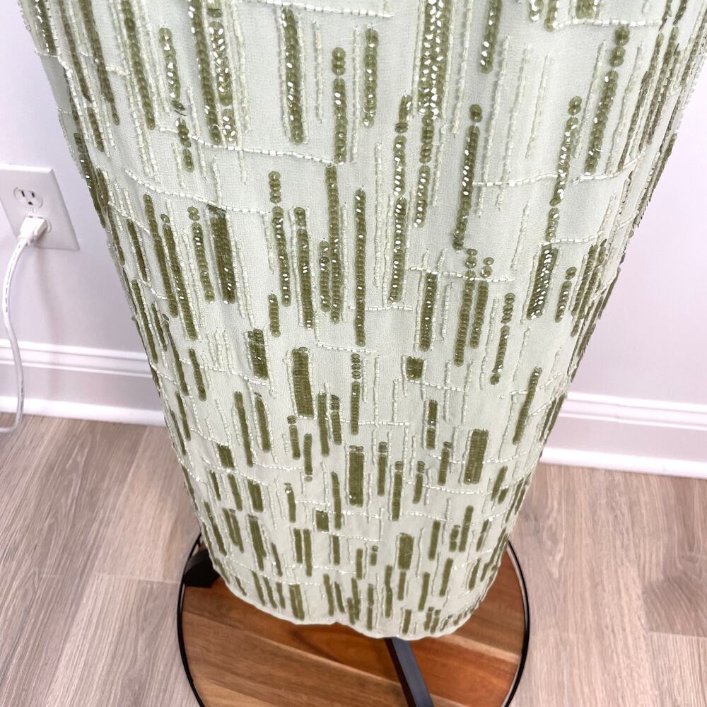 Mac Duggal Abstract Beaded Sleeveless Midi Dress In Sage Green 70264 Size 6 New - Picture 5 of 13